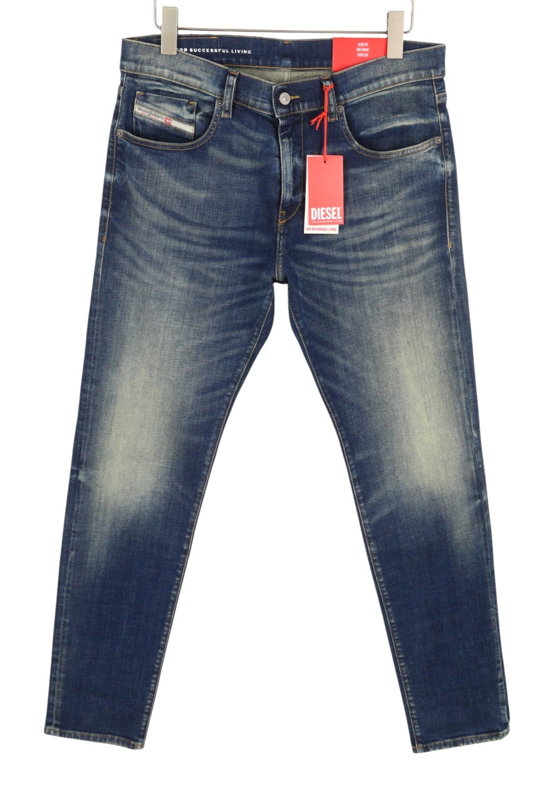 DIESEL 2019 D-Strukt 09J50 Men Jeans W40/L32 Blue Whiskers Faded Slim Fit RRP195