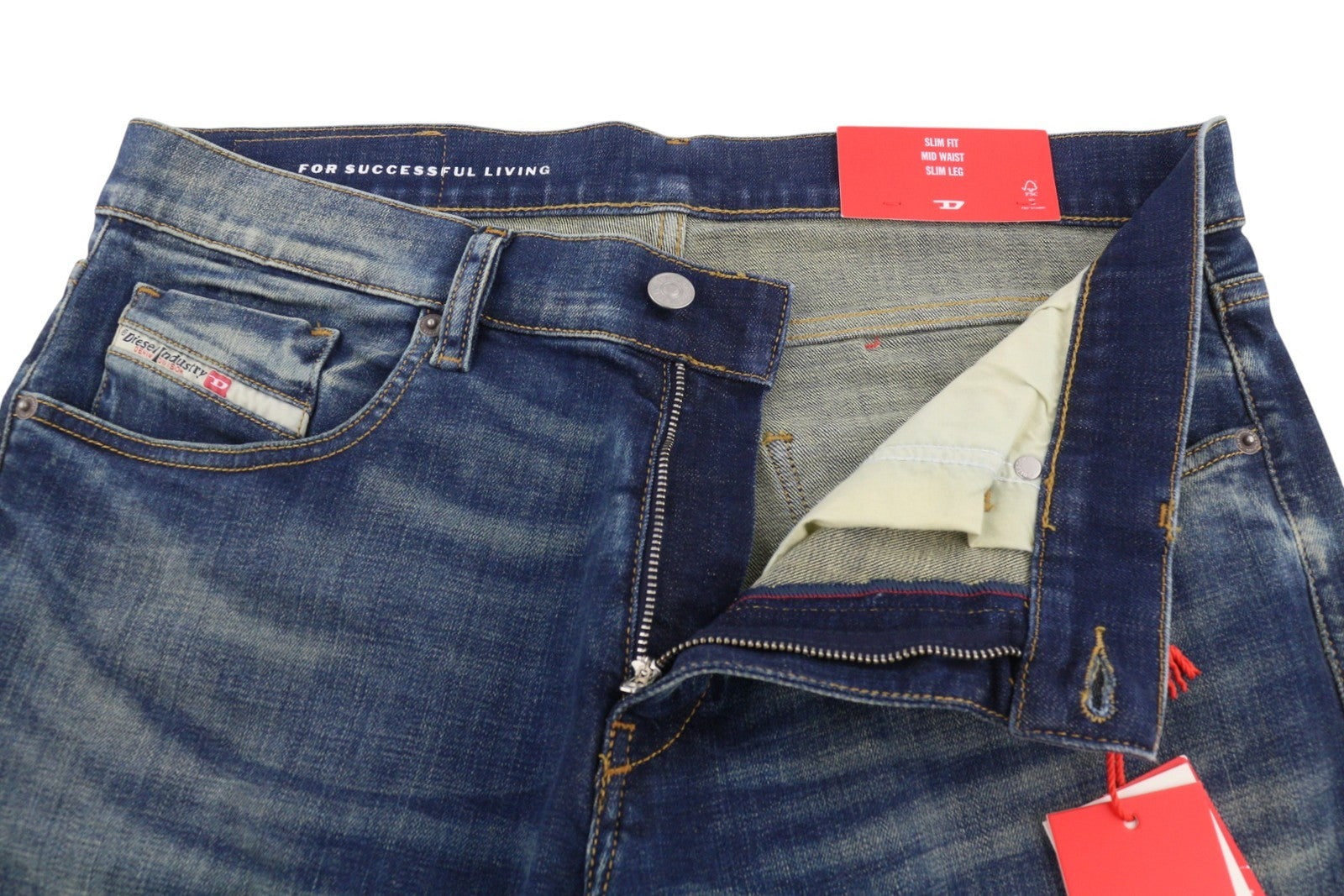 DIESEL 2019 D-Strukt 09J50 Men Jeans W40/L32 Blue Whiskers Faded Slim Fit RRP195