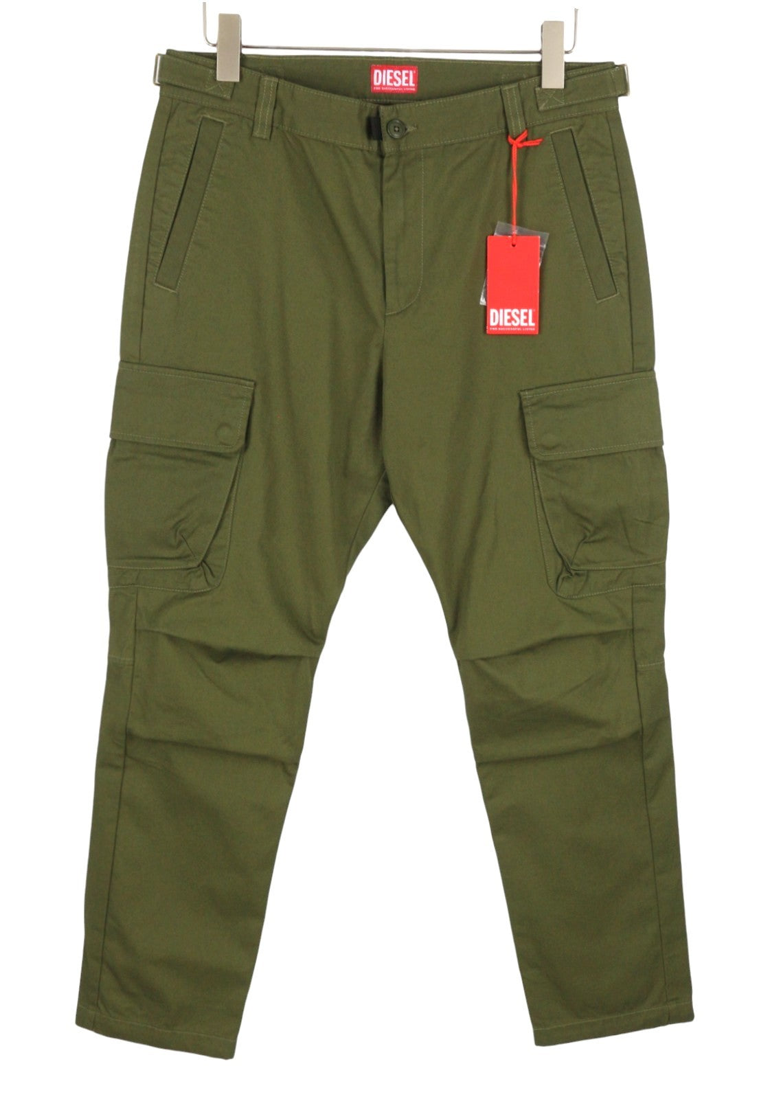 DIESEL P-Argym Men Trousers 50 W33 Khaki Green Regular Fit Cargo RRP225