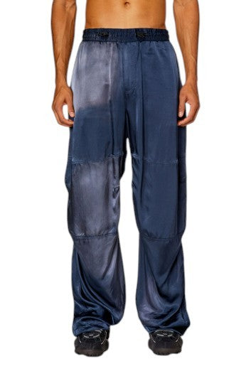 DIESEL P-Marty Men Trousers 50 W33 Blue Satin Oversized Extra-Baggy Cargo RRP325