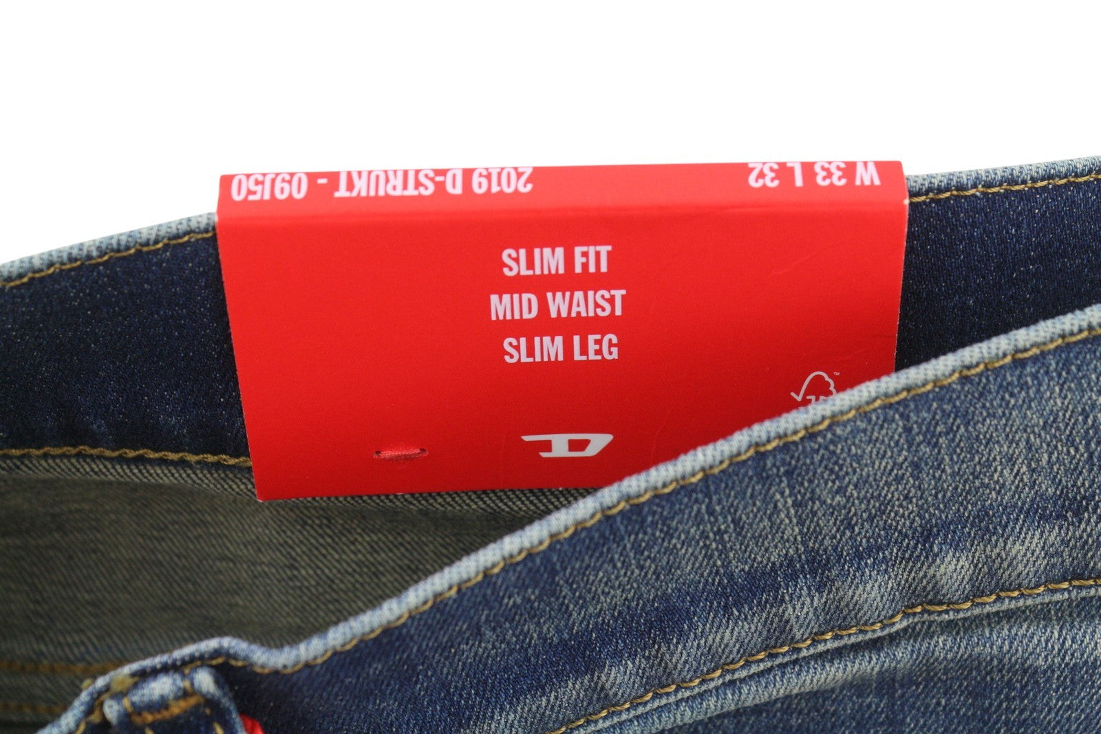 DIESEL 2019 D-Strukt 09J50 Men Jeans W33/L32 Blue Whiskers Faded Slim Fit RRP195