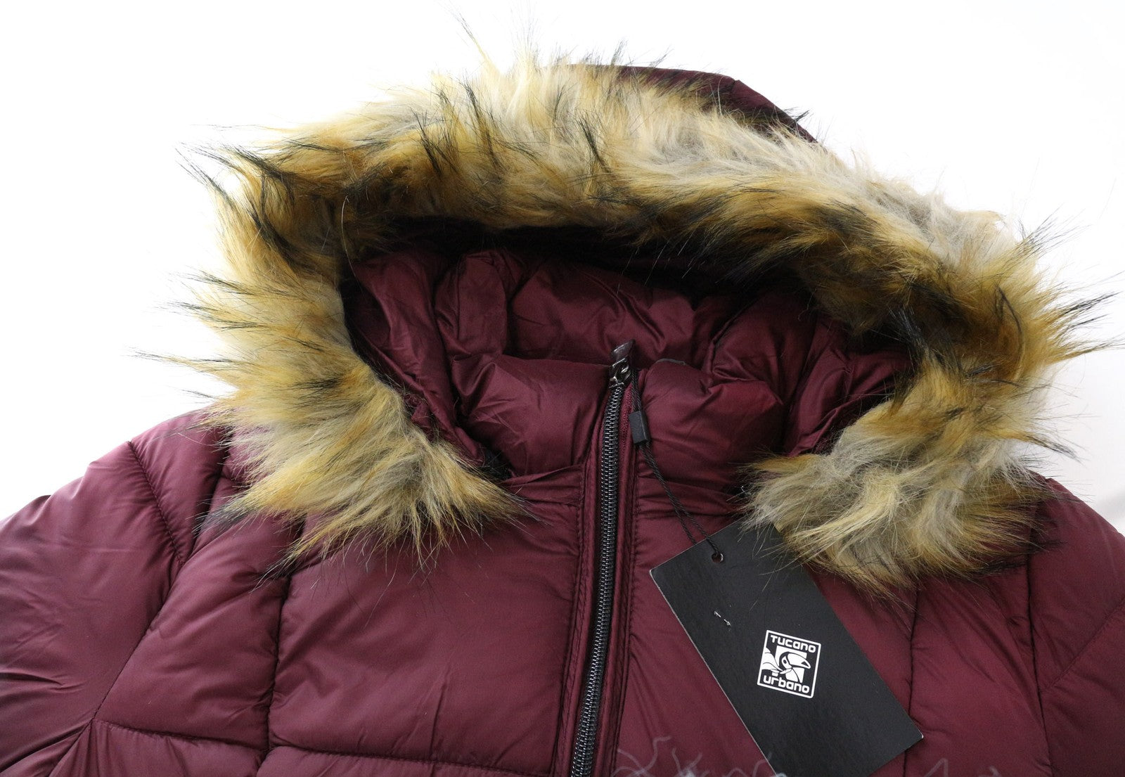 TUCANO URBANO Furbet Women Jacket XS Red Thermal Padded Lined Faux Fur Hooded