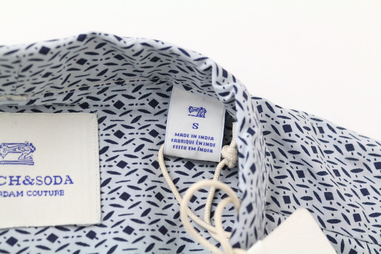 SCOTCH & SODA Men Shirt S Blue Patterned Button Up Classic Cotton Poplin