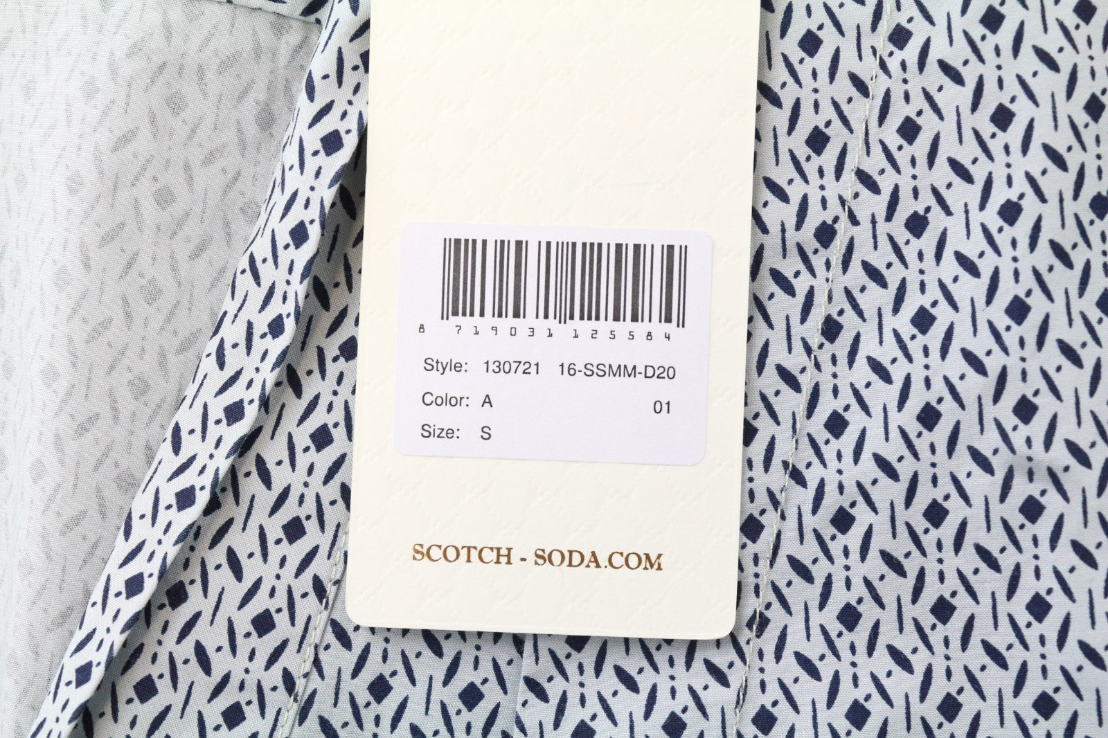 SCOTCH & SODA Men Shirt S Blue Patterned Button Up Classic Cotton Poplin