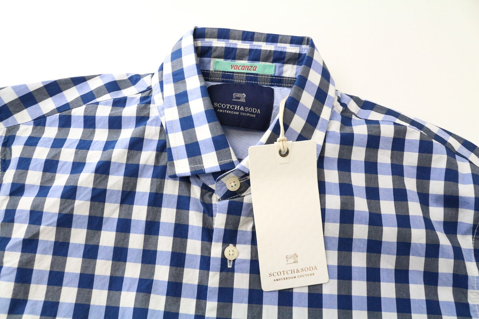 SCOTCH & SODA Men Shirt S Blue Gingham Check Print Button Up Cotton Classic