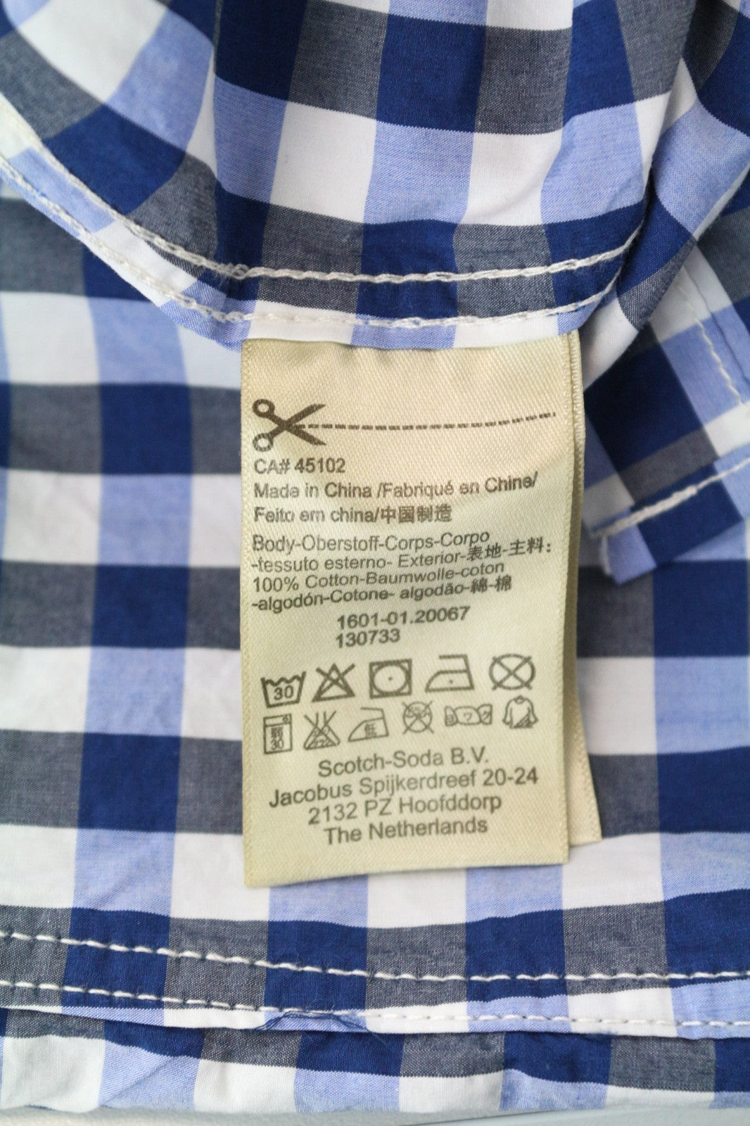 SCOTCH & SODA Men Shirt S Blue Gingham Check Print Button Up Cotton Classic
