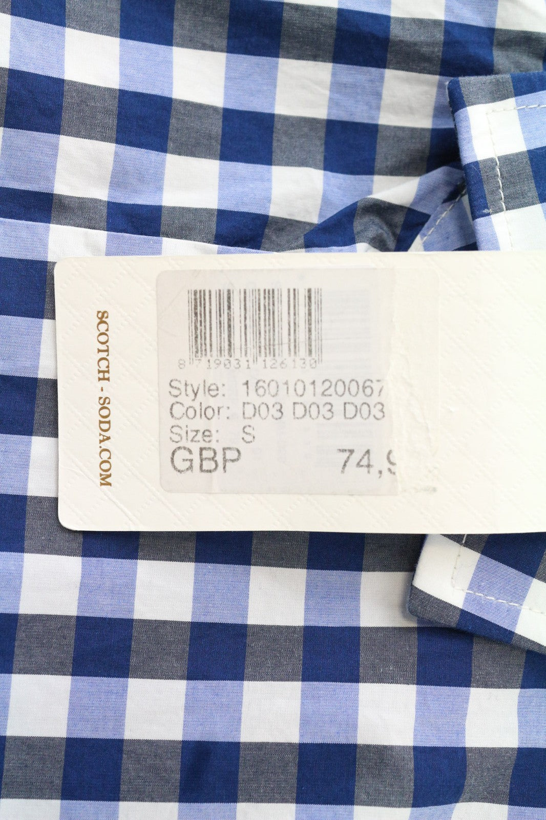 SCOTCH & SODA Men Shirt S Blue Gingham Check Print Button Up Cotton Classic