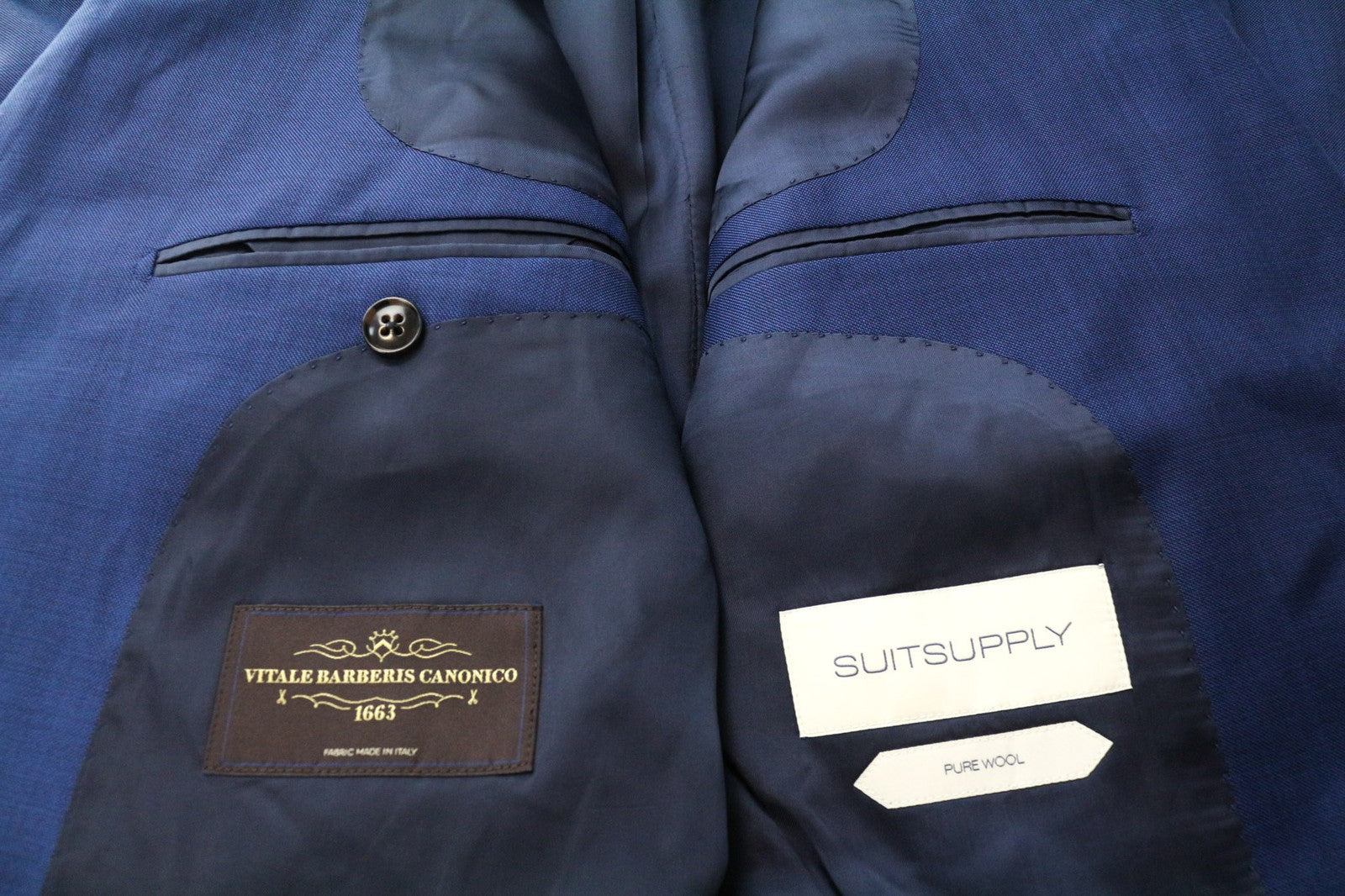 SUITSUPPLY Lazio Men Suit UK48S Mid Blue 2-Piece Slim Cut Sharkskin Pure Wool