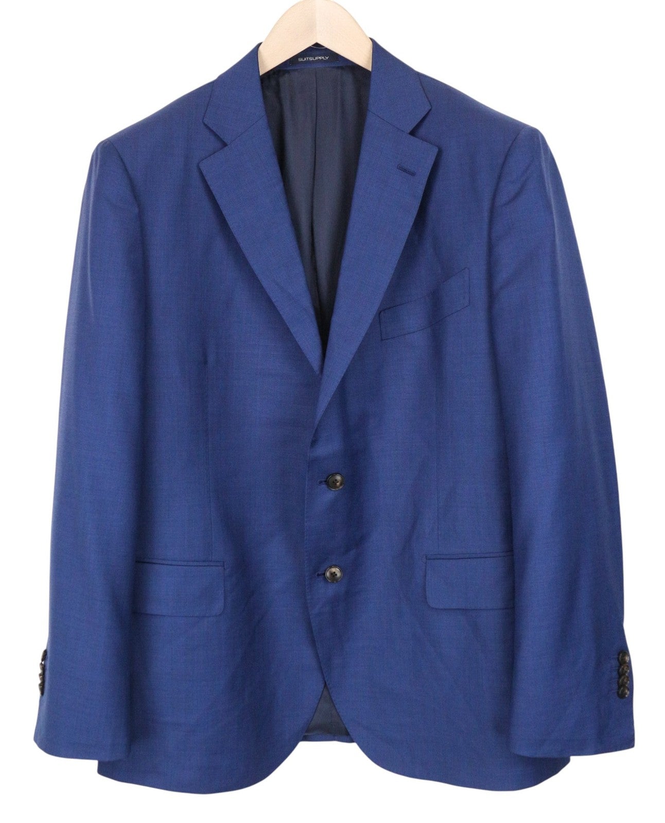SUITSUPPLY Lazio Men Suit UK48S Mid Blue 2-Piece Slim Cut Sharkskin Pure Wool