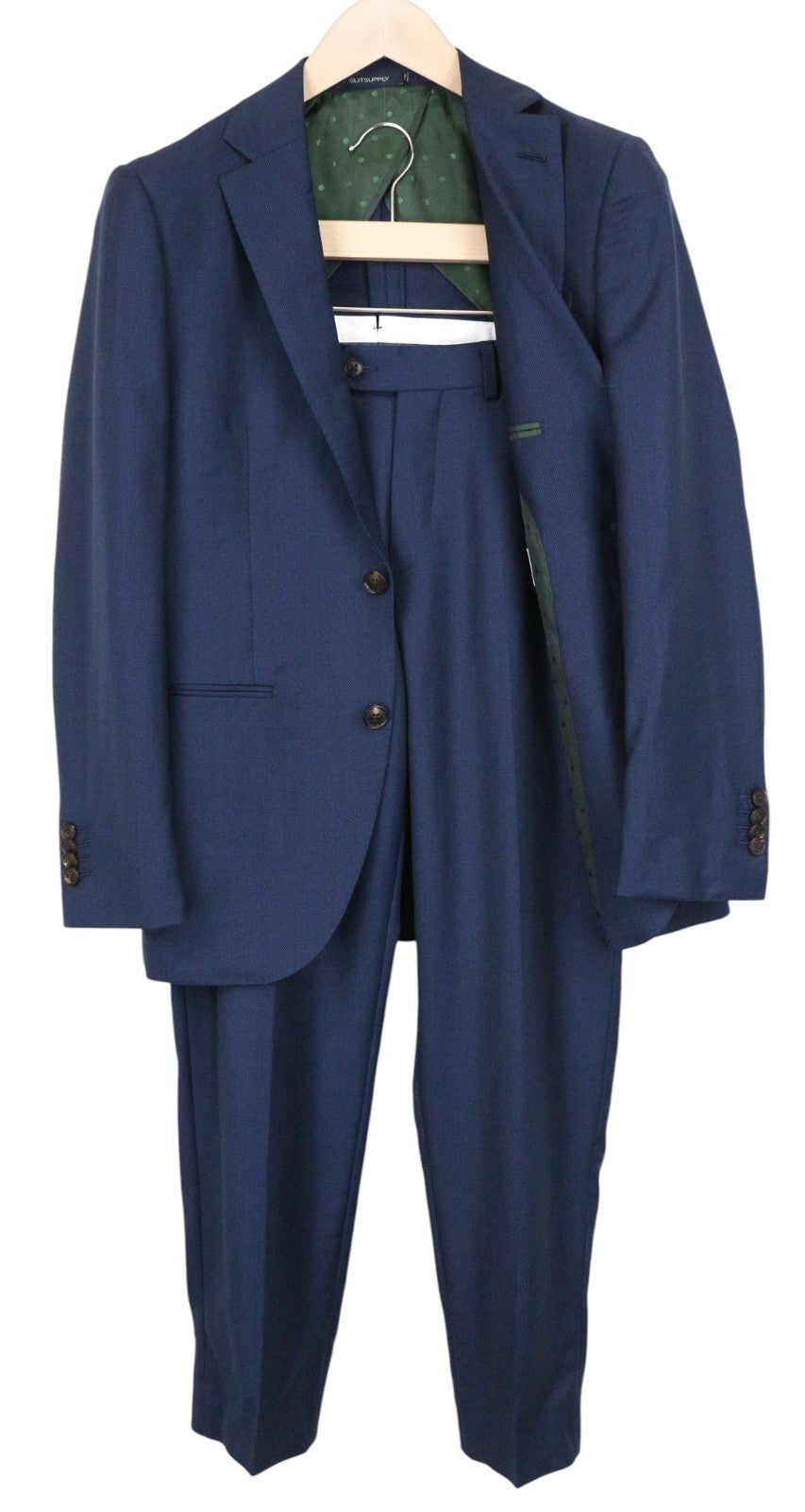 SUITSUPPLY La Spalla Men Suit UK34S Blue 2-Piece Slim Check Wool S130
