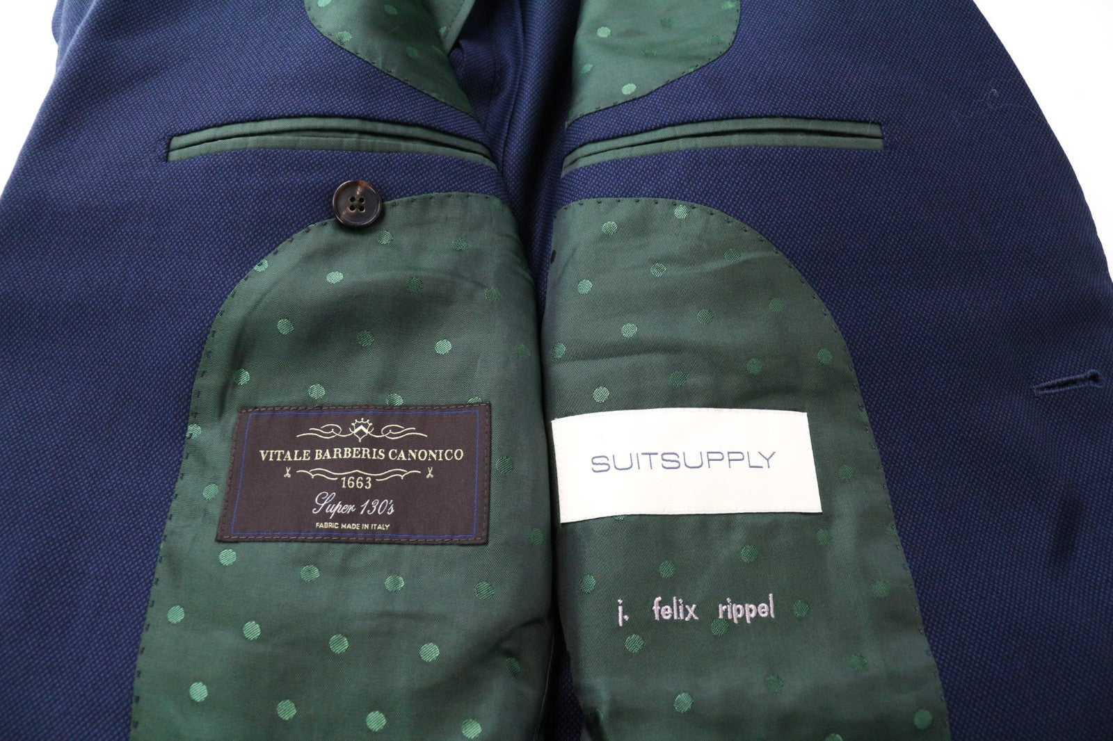 SUITSUPPLY La Spalla Men Suit UK34S Blue 2-Piece Slim Check Wool S130