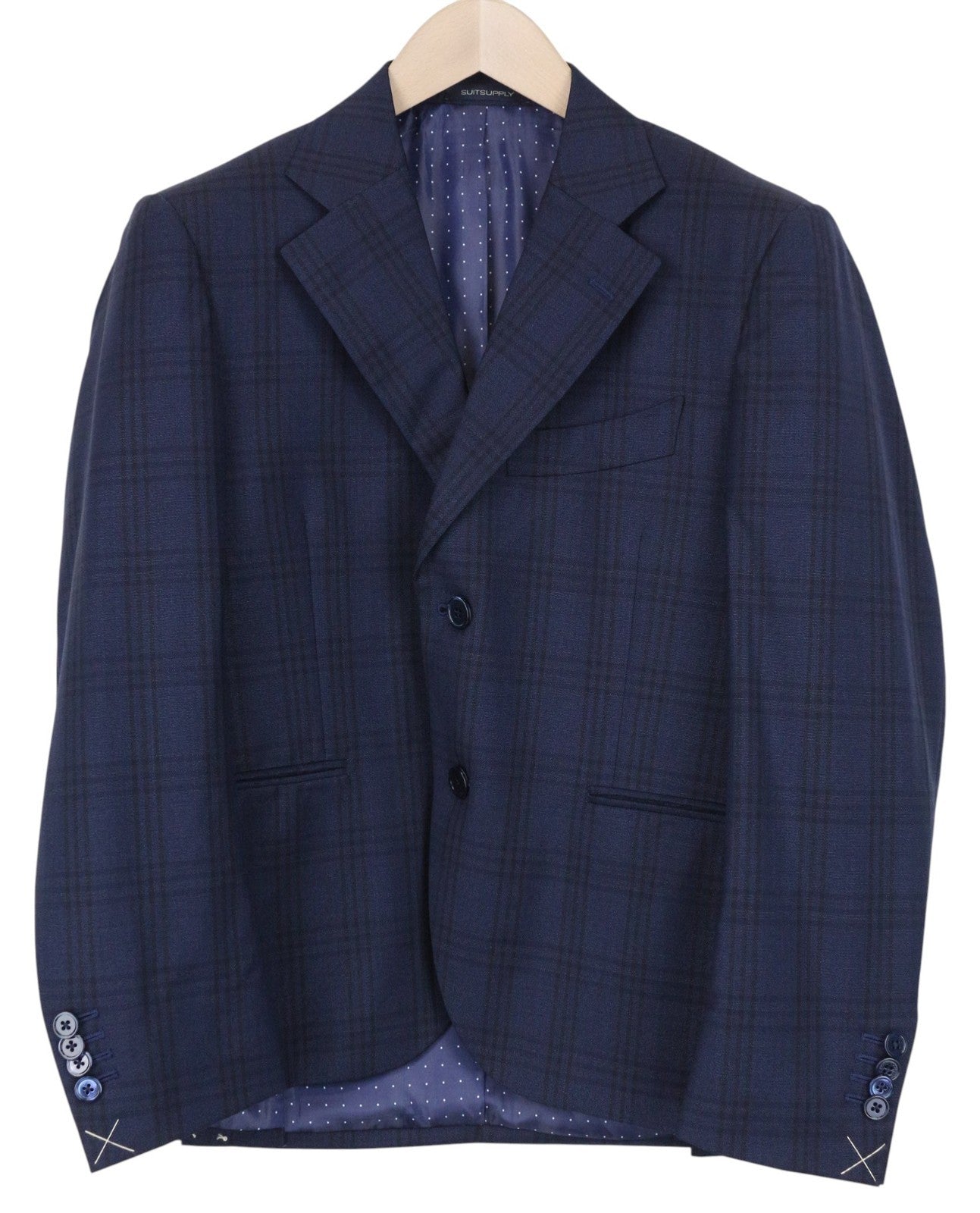 SUITSUPPLY La Spalla Men Blazer UK38S Blue Slim Checked Pure Wool S130s Classic