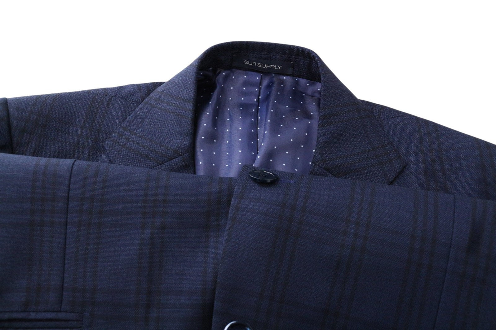 SUITSUPPLY La Spalla Men Blazer UK38S Blue Slim Checked Pure Wool S130s Classic