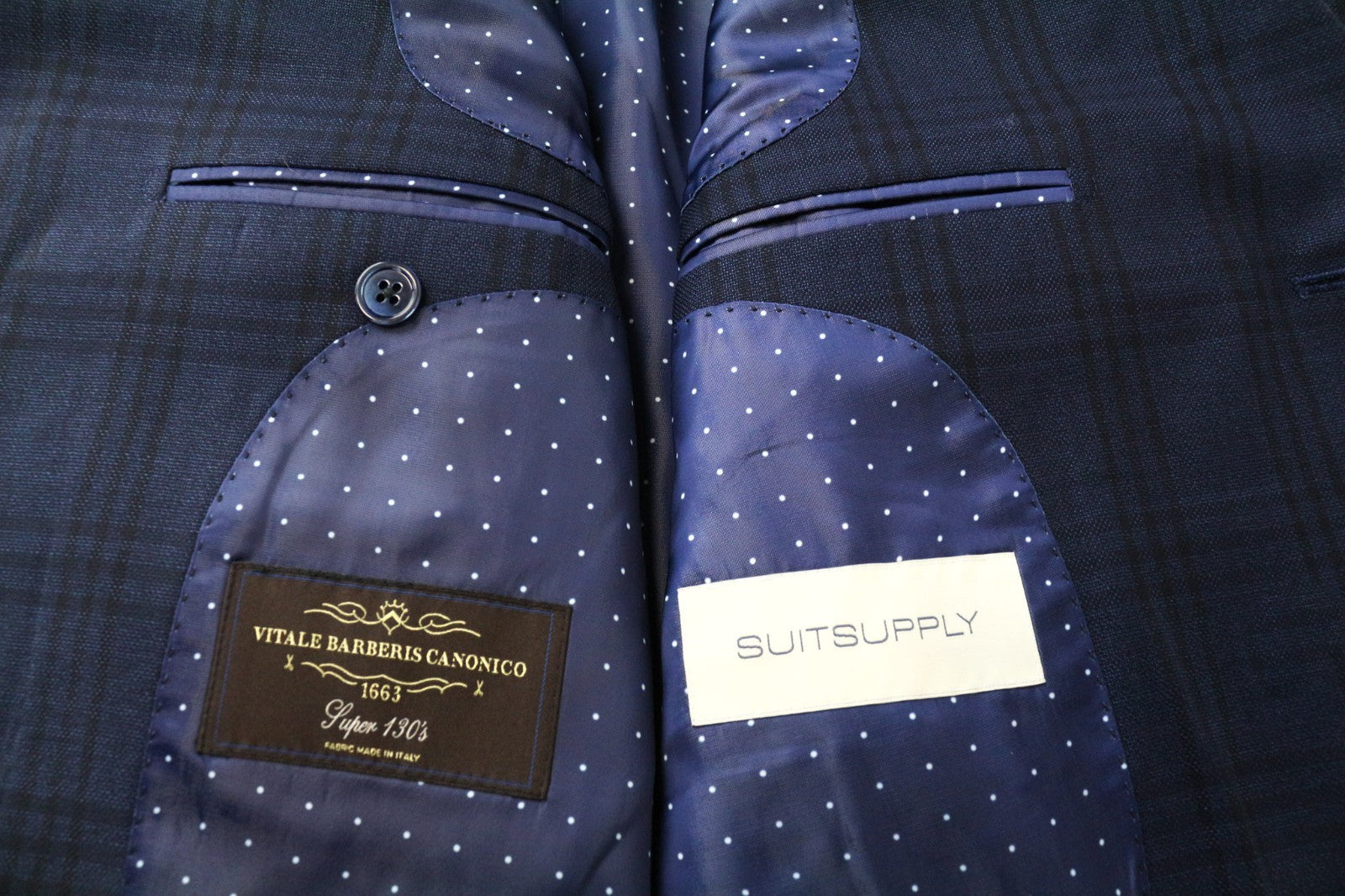 SUITSUPPLY La Spalla Men Blazer UK38S Blue Slim Checked Pure Wool S130s Classic