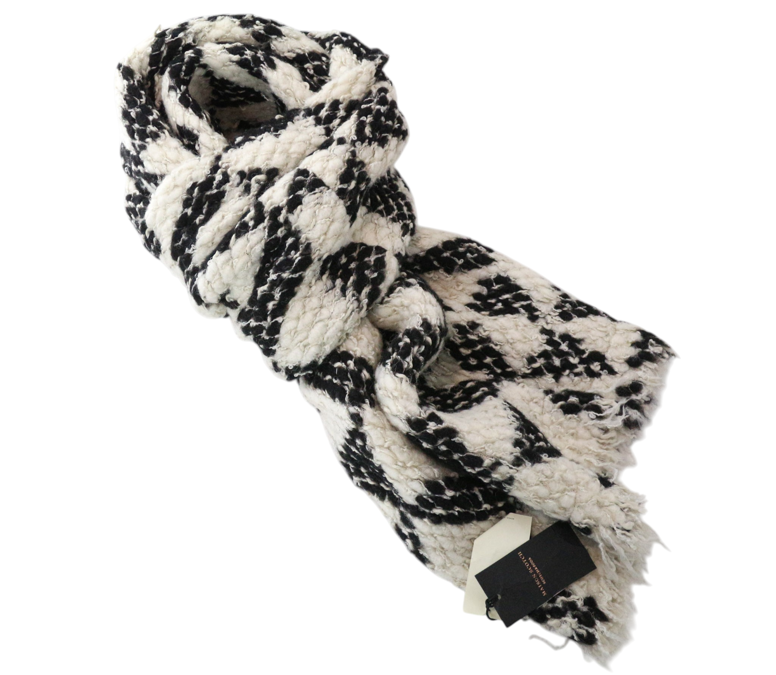 MAISON SCOTCH Women Scarf One Size Black Geometric Triangle Wool Chunky Knit