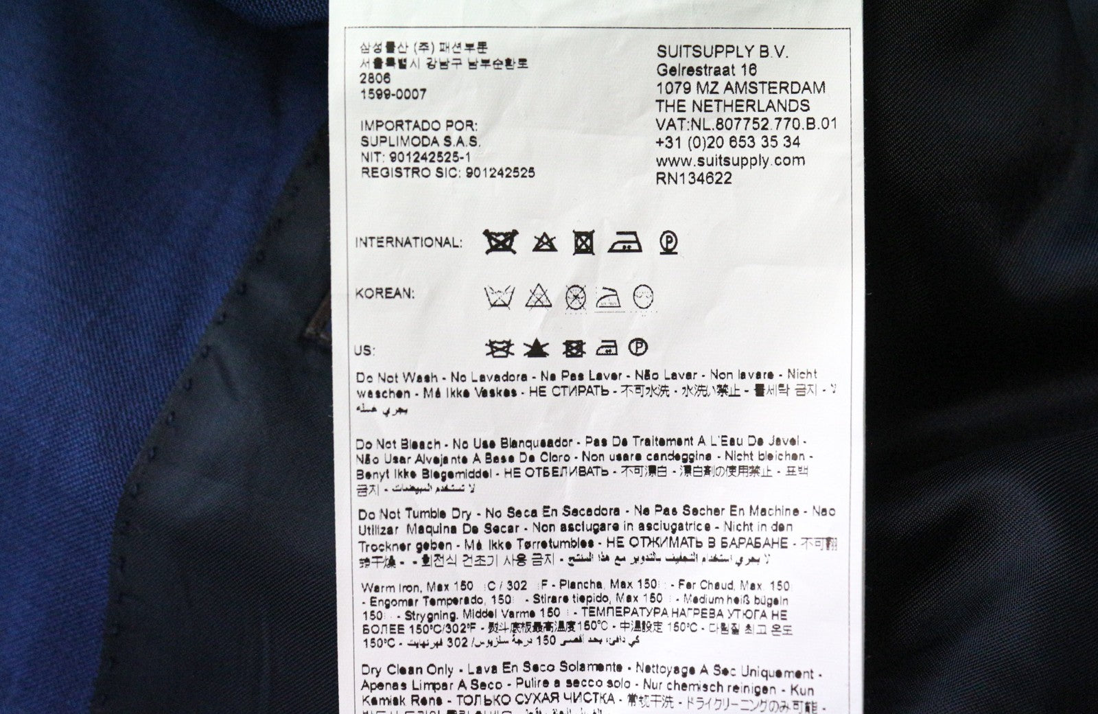 SUITSUPPLY Lazio Men Suit UK50S Slim Fit Pure Wool Super 110's Blue 2 Piece