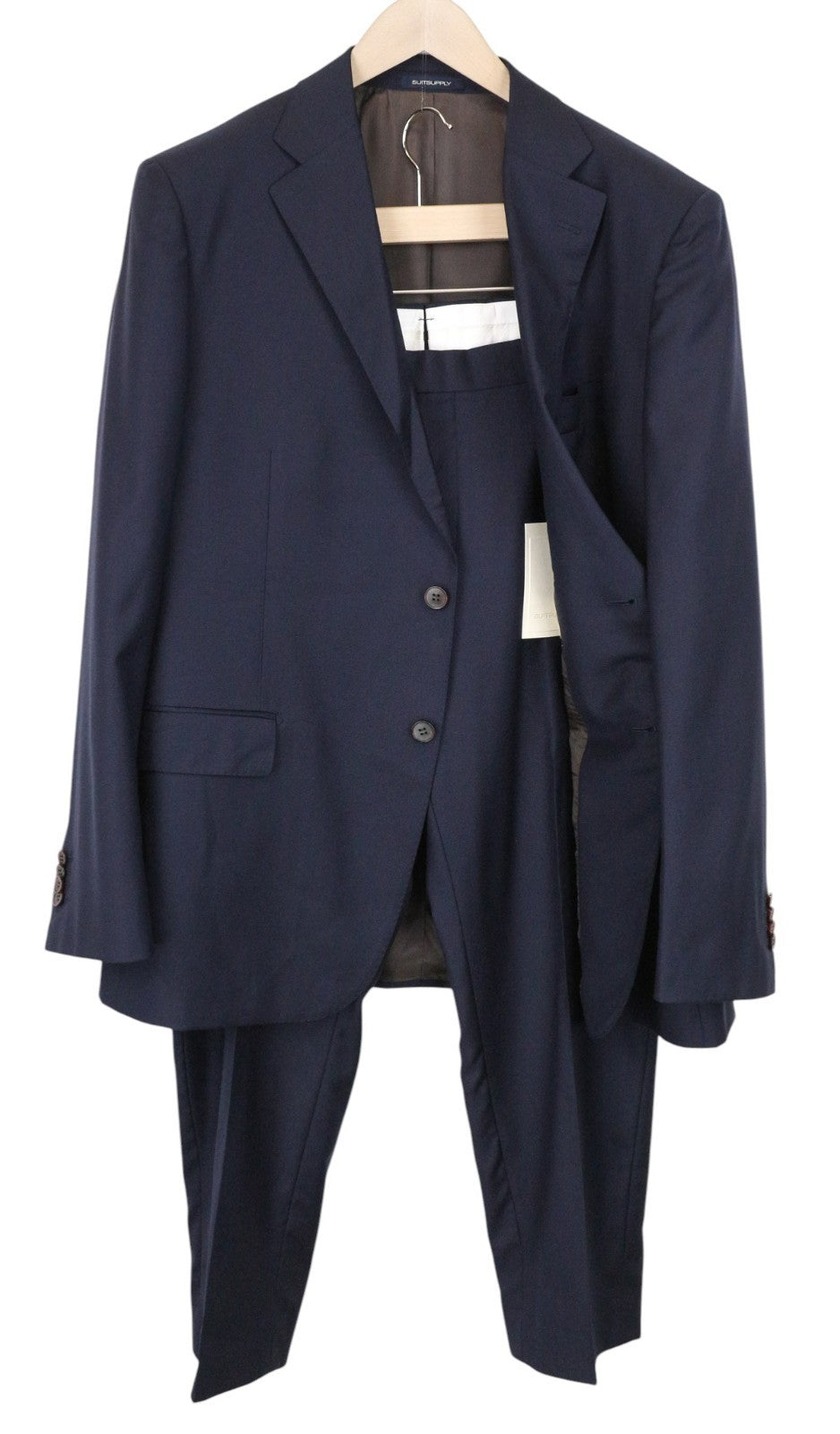 SUITSUPPLY Napoli Men Suit UK46R Notch Lapel Lined Pure Wool Navy Blue 2 Piece