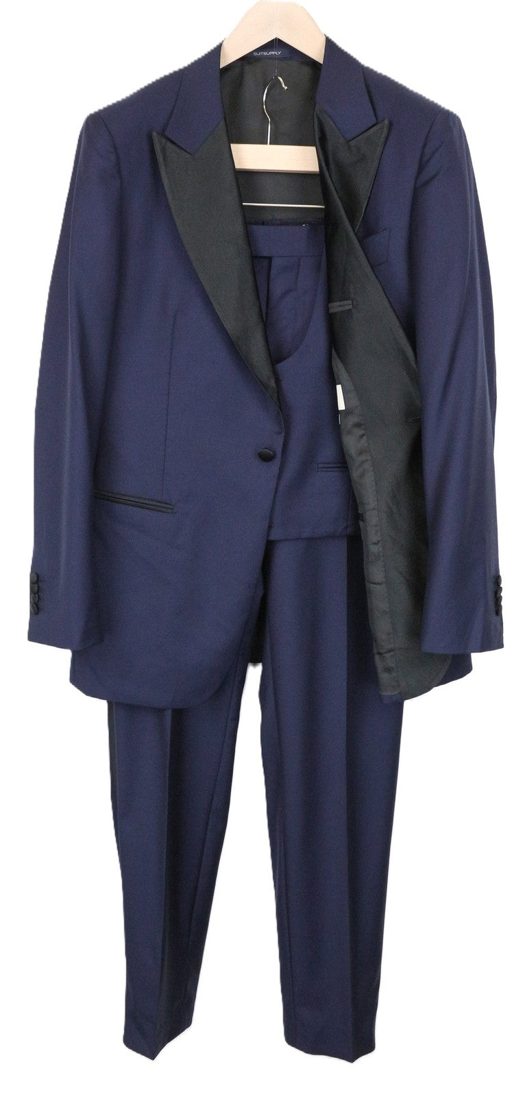 SUITSUPPLY Lazio Tuxedo Men Suit UK40R Slim Pure Wool Super 130's Blue 3 Piece