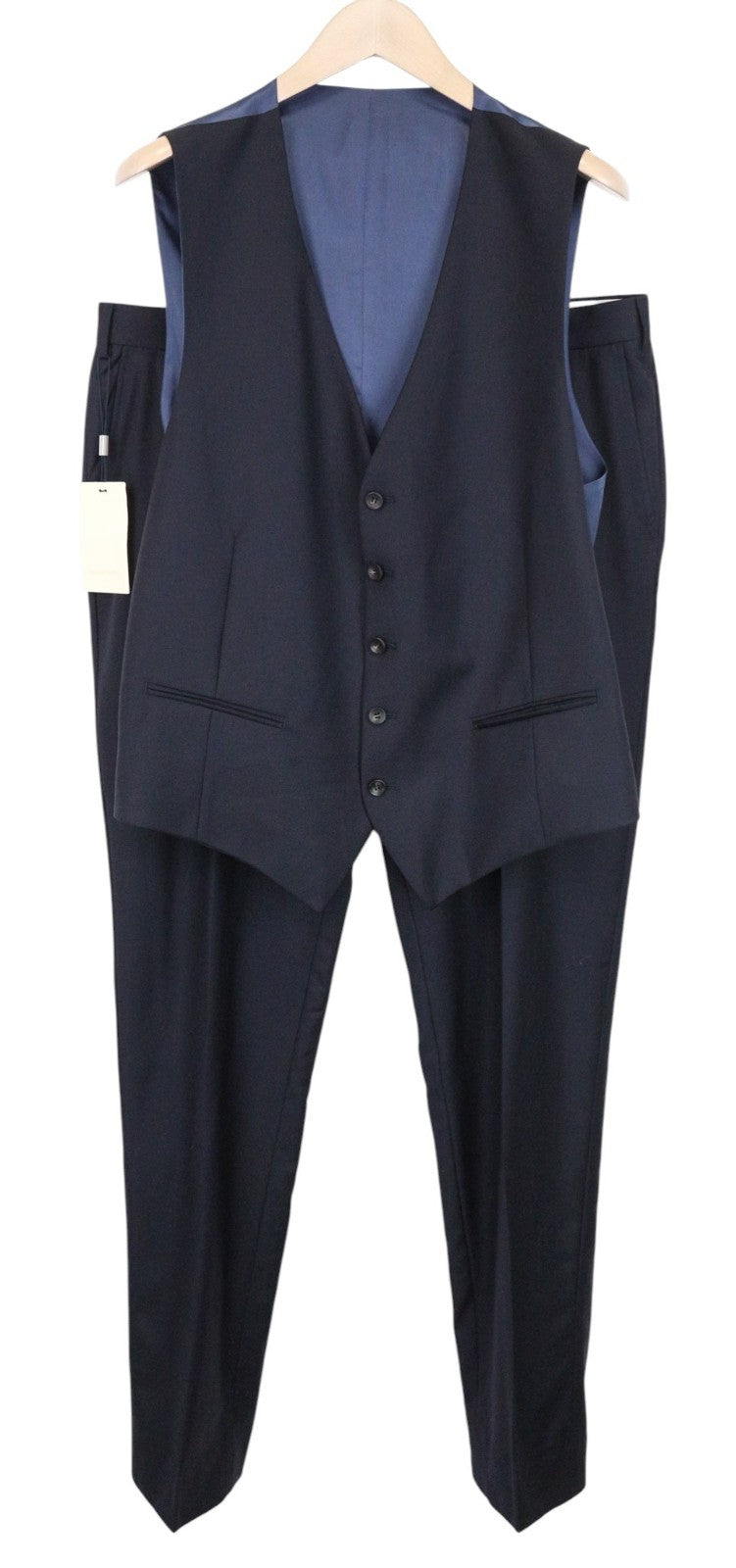 SUITSUPPLY Ferrara Men Suit UK46L Trousers Waistcoat Wool Navy Blue 2 Piece