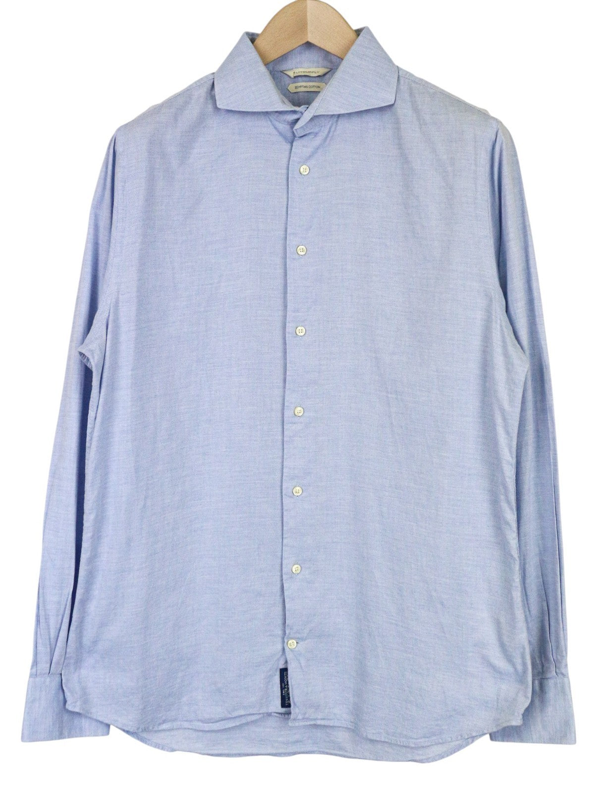 SUITSUPPLY Men Shirt 42/16 1/2 Extra Slim Blue Pure Cotton Cutaway Long Sleeve