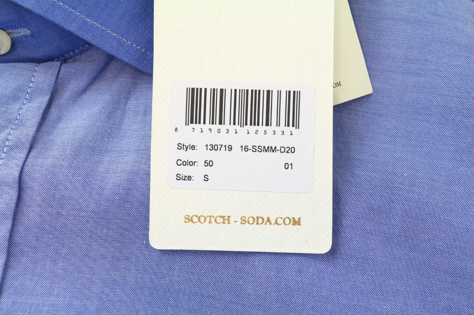 SCOTCH & SODA Ams Couture Men Shirt S Blue Pure Cotton Slim Long Sleeved Formal