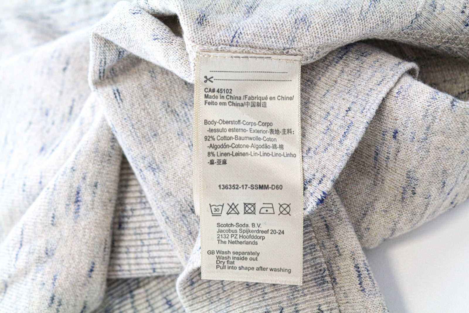 SCOTCH & SODA Ams Couture Men Sweatshirt 2XL Grey Cotton Linen Long Sleeve