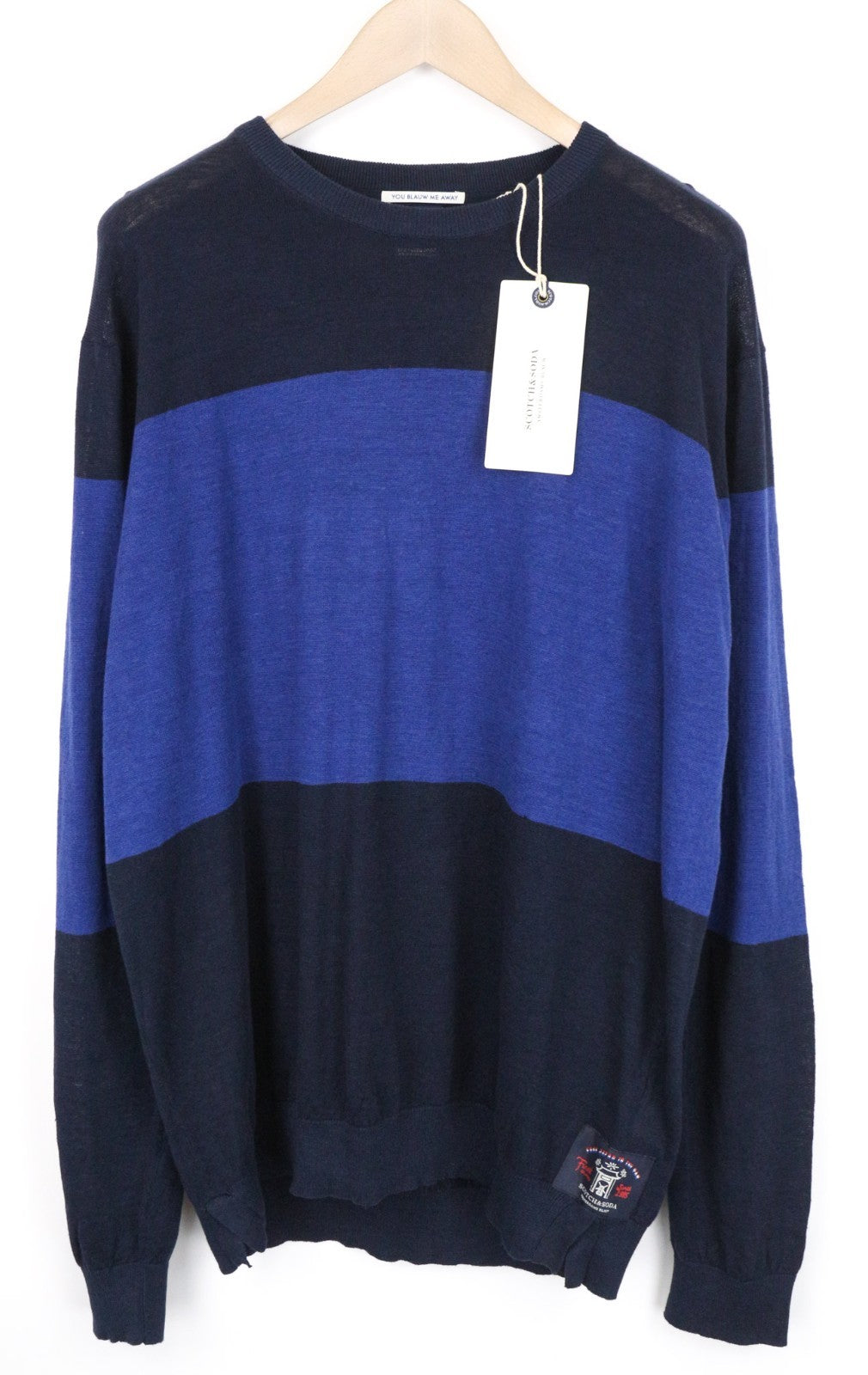 SCOTCH & SODA Ams Blauw Men Sweatshirt 2XL Linen Cotton Blue Long Sleeved