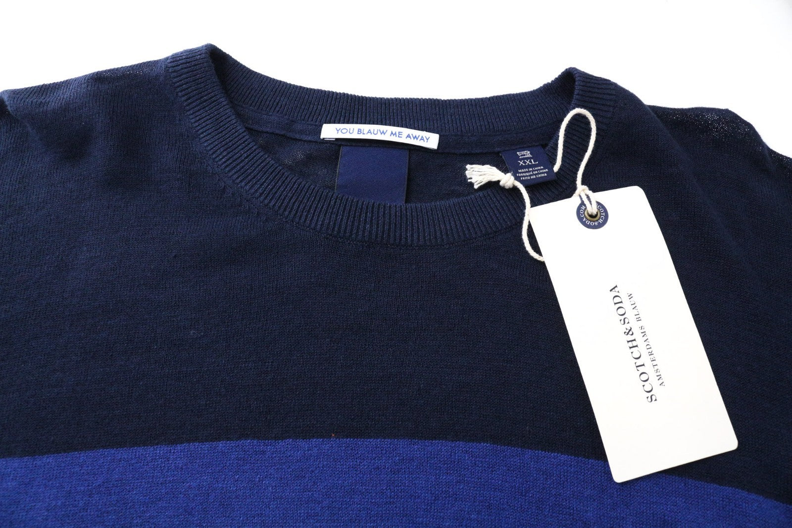 SCOTCH & SODA Ams Blauw Men Sweatshirt 2XL Linen Cotton Blue Long Sleeved