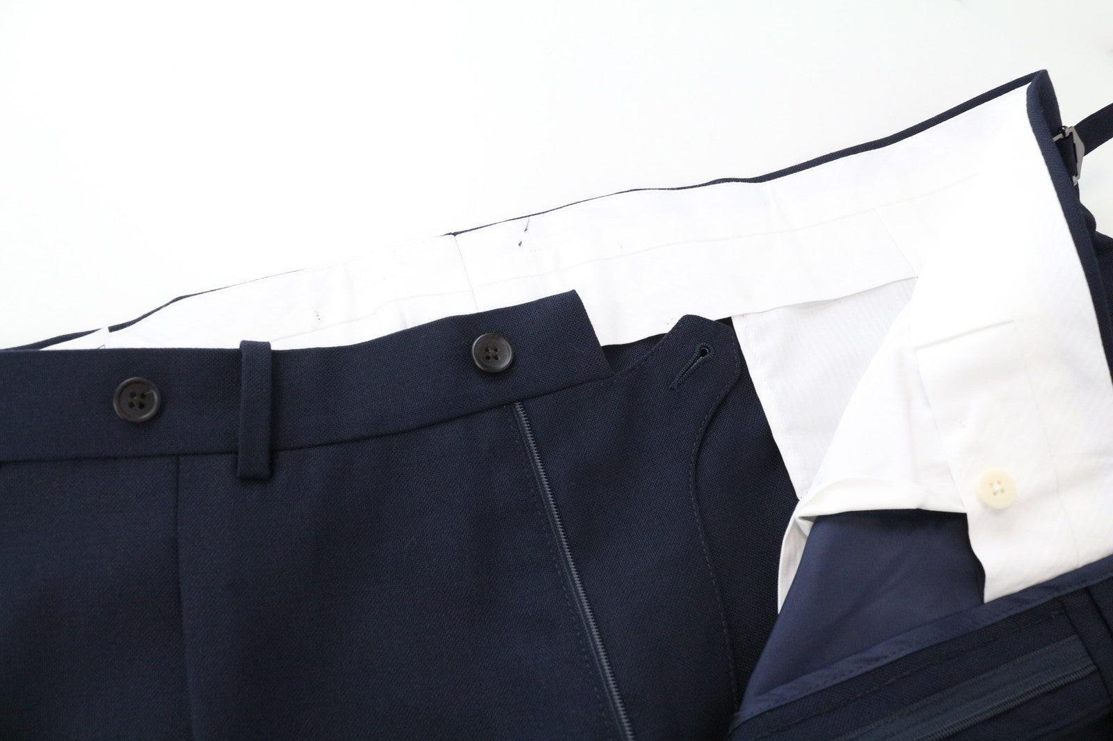 SUITSUPPLY Vigo Men Trousers UK40R Navy Blue Pure Wool Side Adjusted Pleated