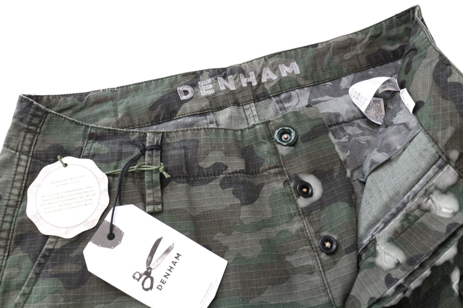 DENHAM Nato Men Trousers W29/L34 Pure Cotton Green Camouflage Pattern Cargo