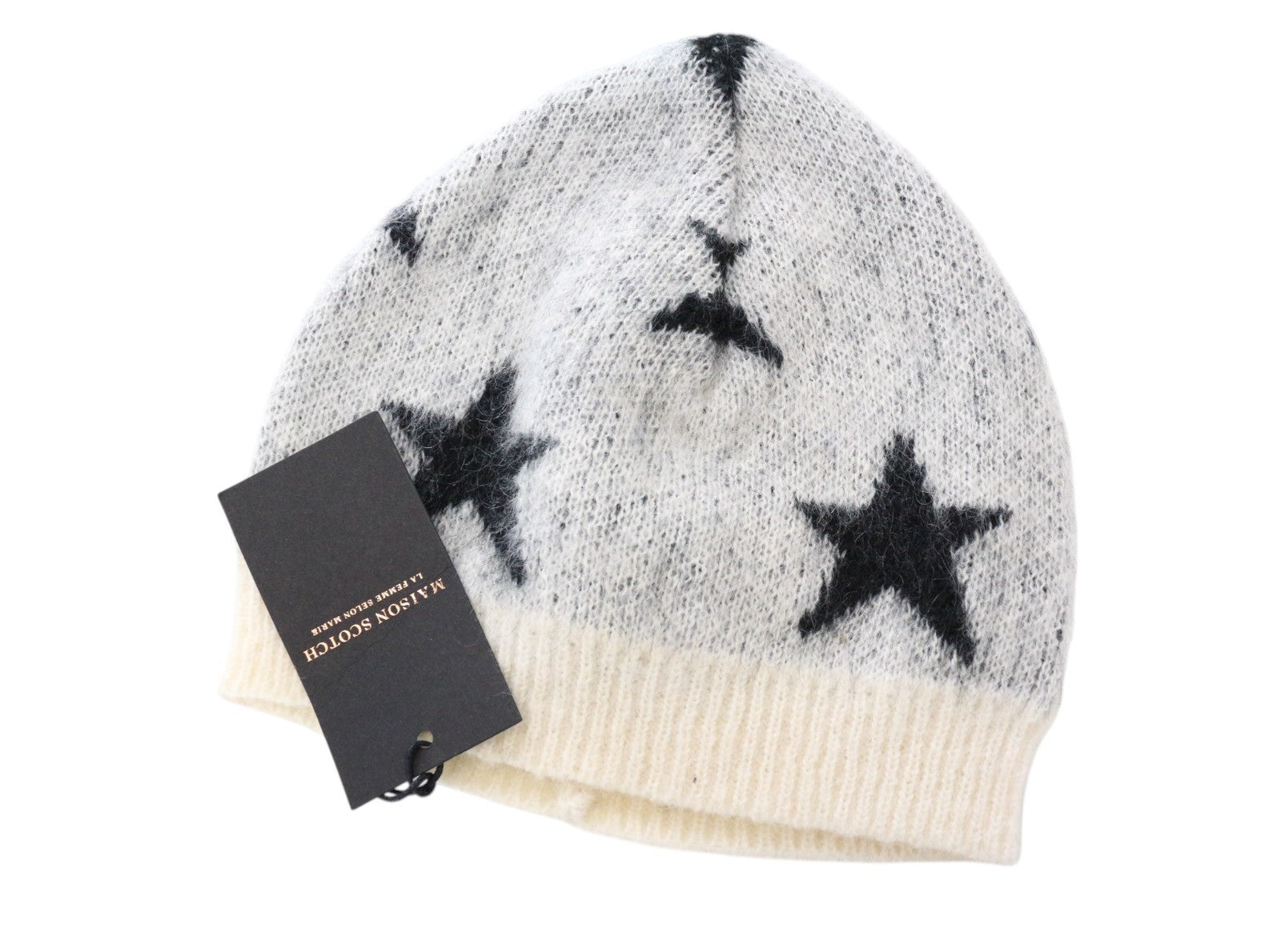 MAISON SCOTCH Women Hat OS Girls Grey Mohair Blend Star Patterned Knit Beanie