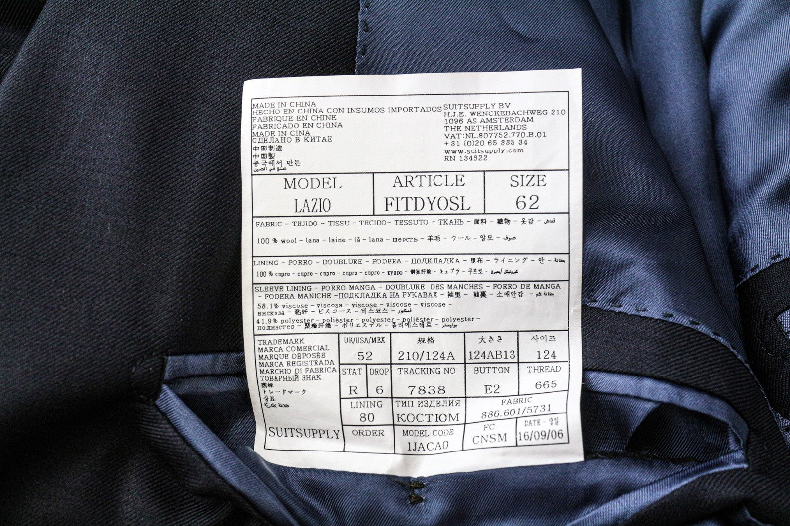 SUITSUPPLY Lazio Blueline Men Suit UK52R Pleated Classic Blue Pure Wool 2 Piece
