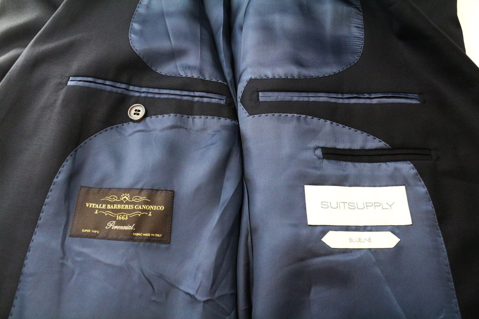 SUITSUPPLY Havana Blueline Men Suit UK54R Single-Breasted Blue Wool 2 Piece
