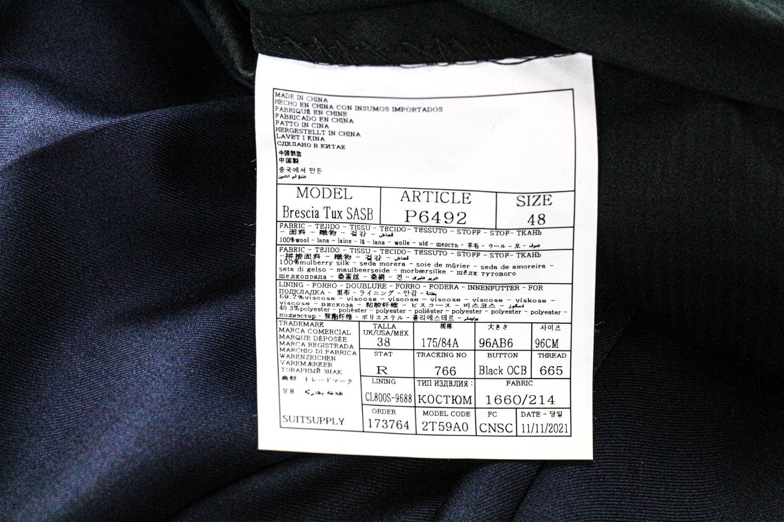 SUITSUPPLY Lazio Tuxedo Men Suit UK36R Slim Navy Blue Wool Super 130's 3 Piece