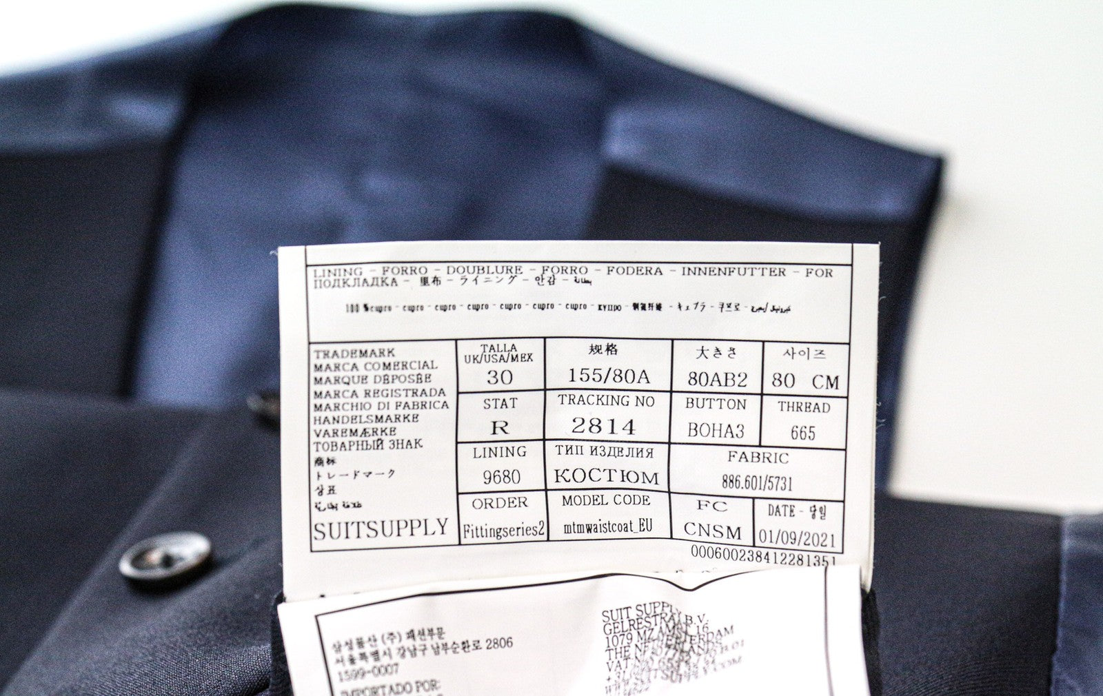 SUITSUPPLY Ferrara Men Waistcoat UK30R Single-Breasted Classic Navy Blue Wool