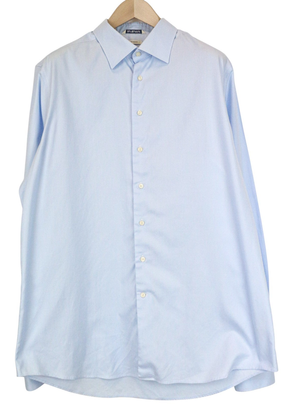 SUITSUPPLY Men Shirt 45L/17 3/4L Slim Blue Pure Cotton Long Sleeved Classic