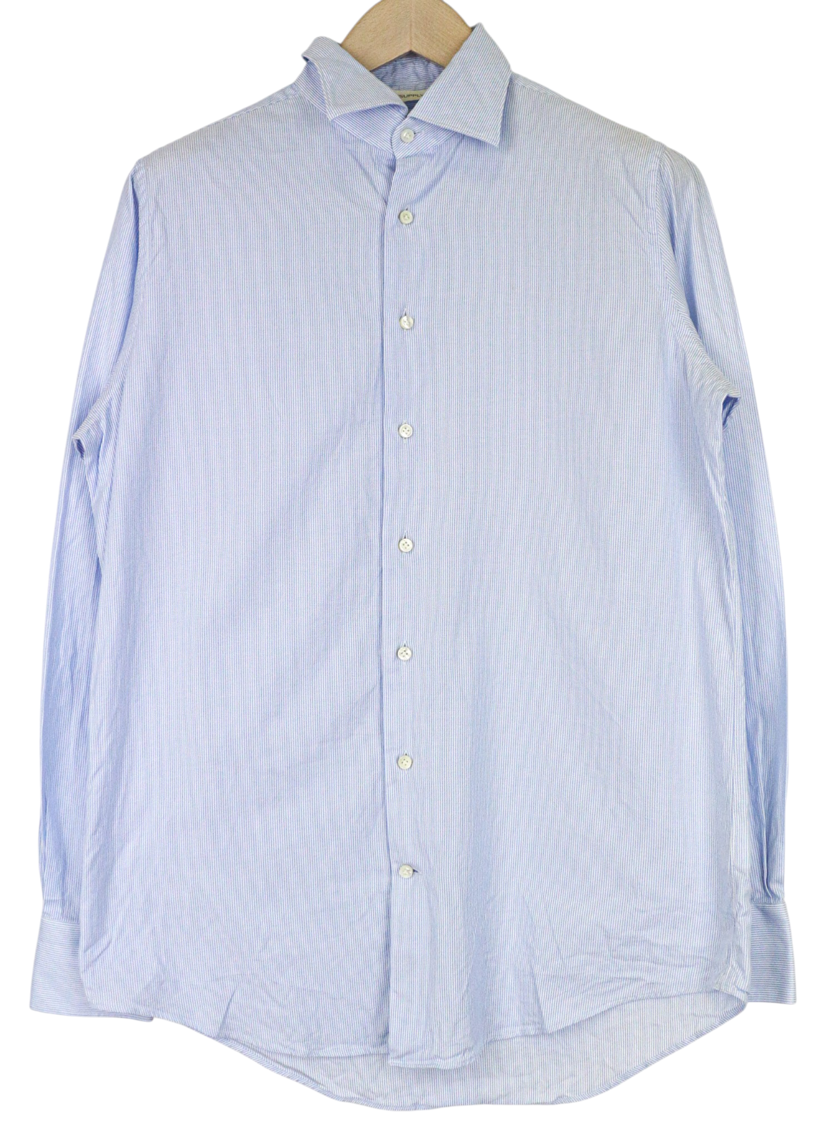 SUITSUPPLY Men Shirt 39/15 1/2 Slim Blue Pure Cotton Striped Button-Up