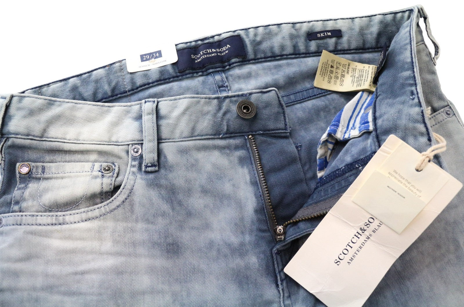SCOTCH & SODA Skim Men Jeans W29/L34 Skinny Fit Cotton Stretch Blue Washed