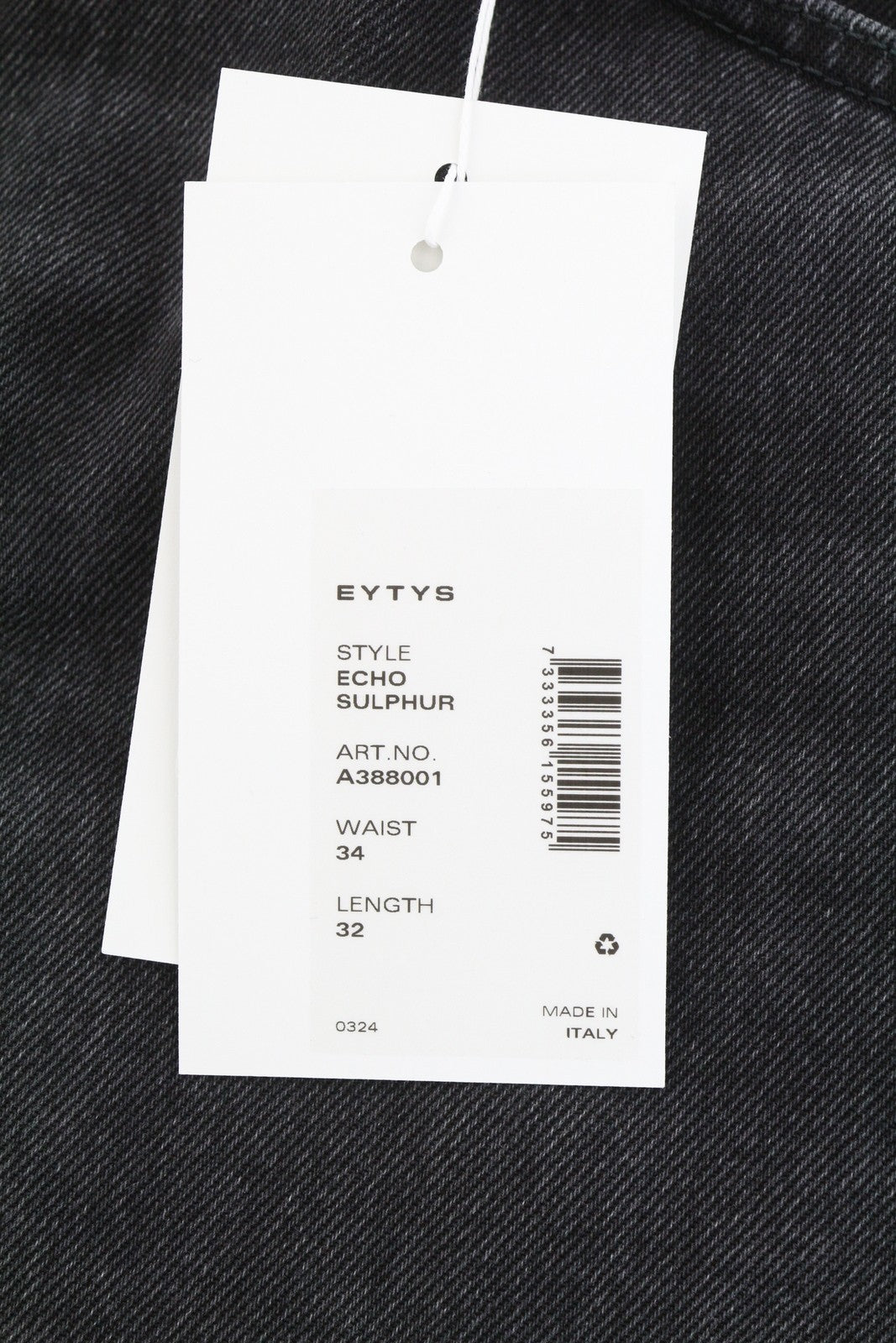 EYTYS Echo Sulphur Wide Baggy Men Jeans W34/L32 Black Faded Unisex RRP370