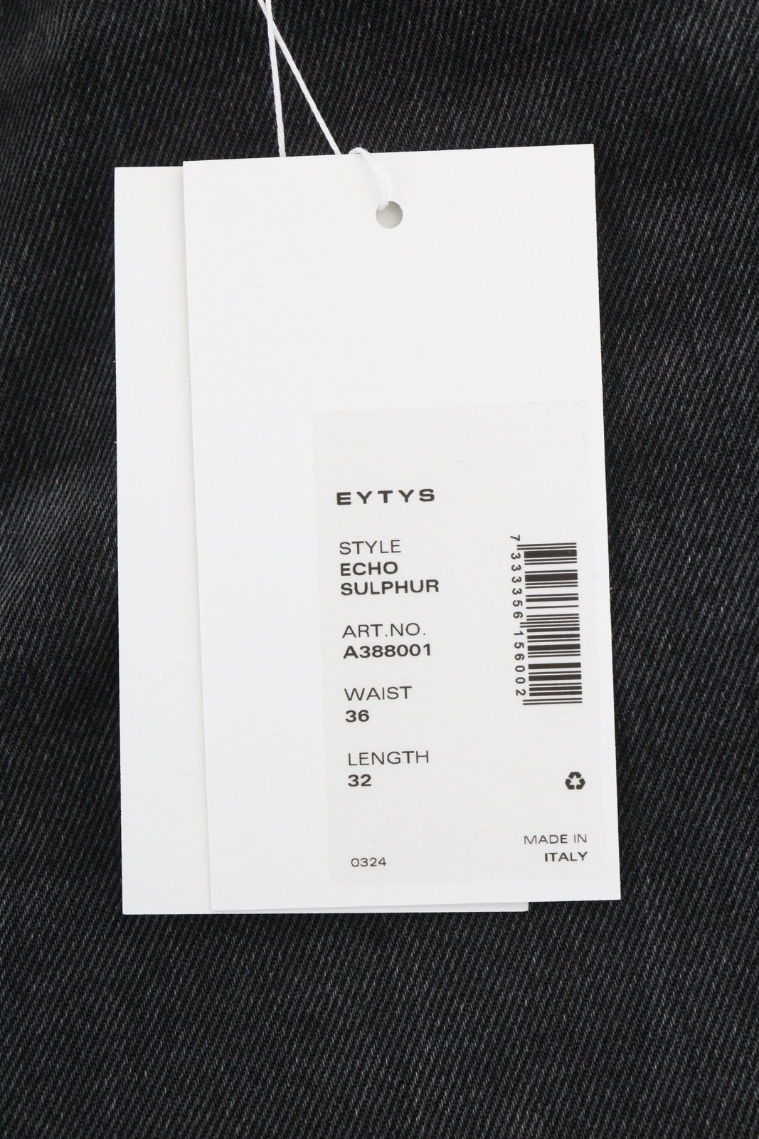 EYTYS Echo Sulphur Relaxed Baggy Men Jeans W36/L32 Black Fade Unisex RRP370