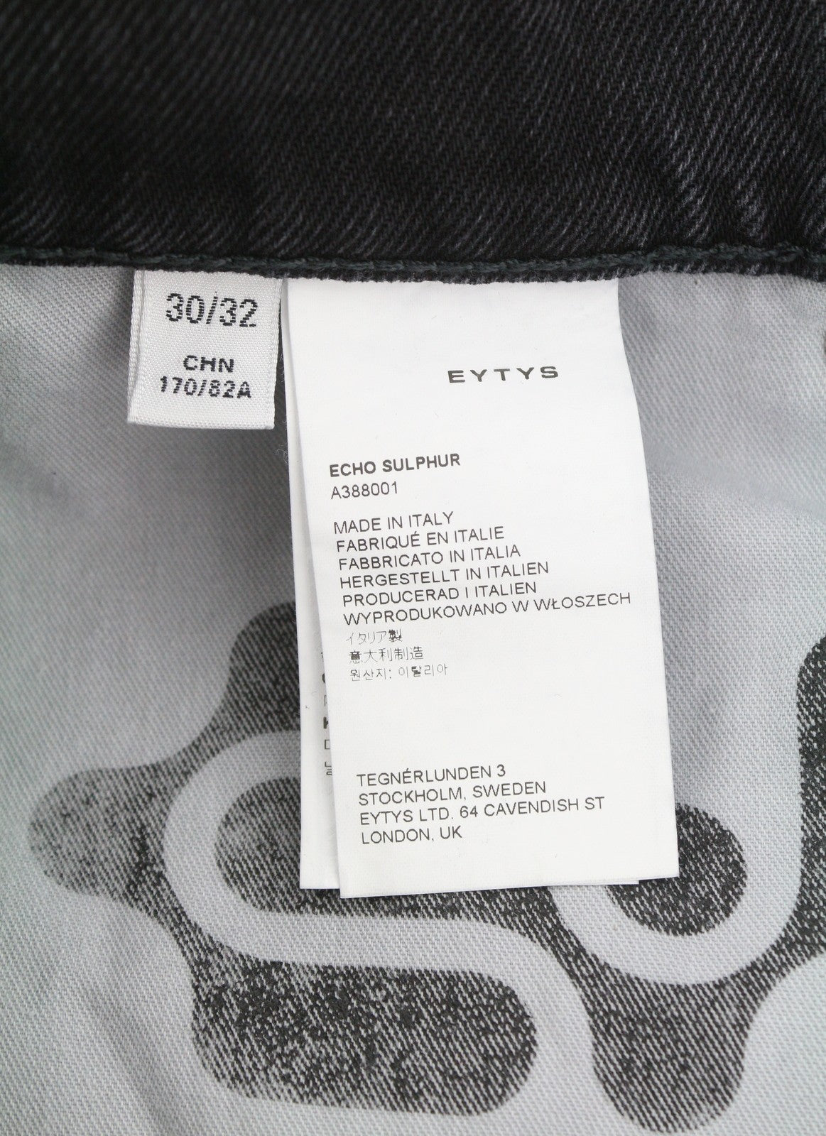 EYTYS Echo Sulphur Big Baggy Men Jeans W30/L32 Black Washed Unisex RRP370