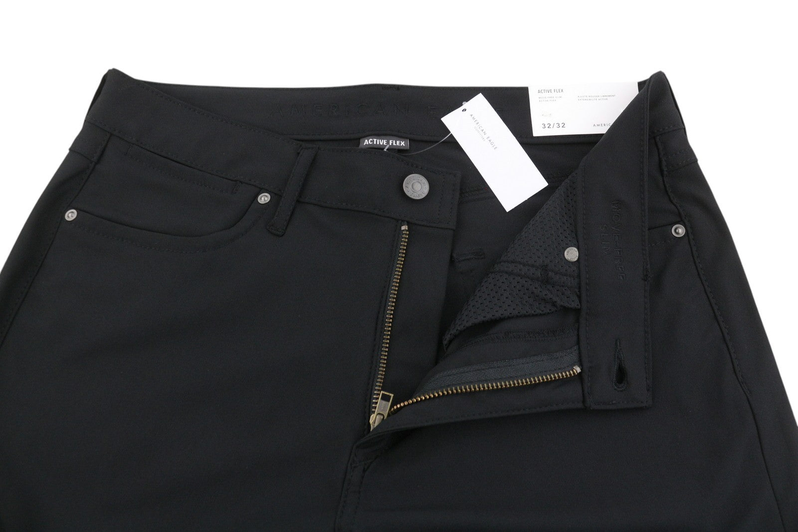 AMERICAN EAGLE OUTFITTERS Move-Free Slim Men Trousers W32/L32 Black Active Flex
