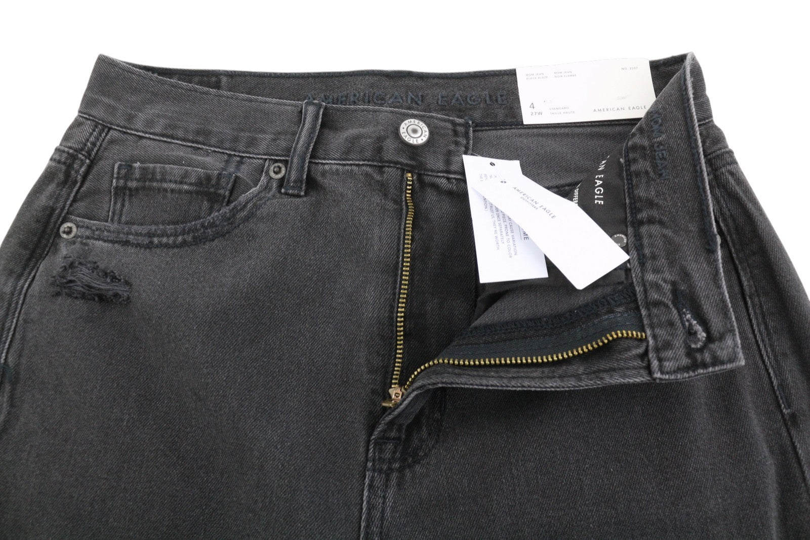 AMERICAN EAGLE OUTFITTERS Mom Black Blaze Women Jeans W27 Ripped Distressed