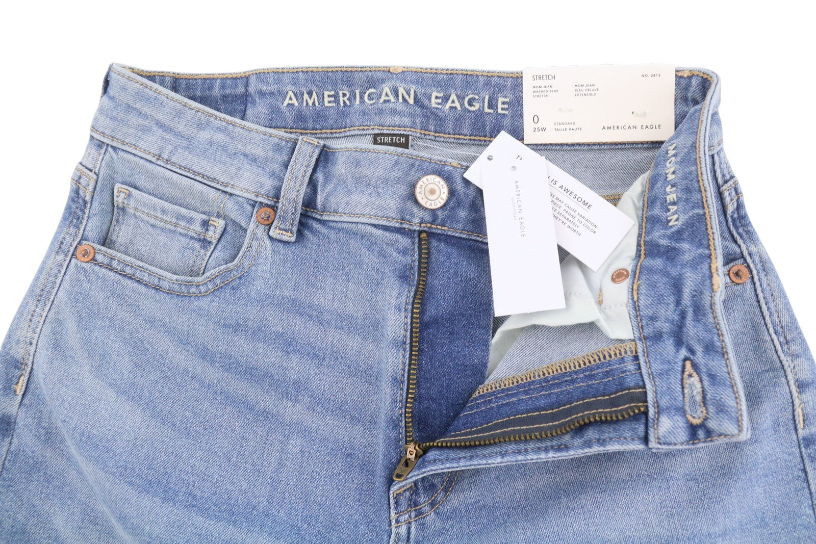 AMERICAN EAGLE OUTFITTERS Mom Washed Blue Women Jeans W25 Stretch Whiskered