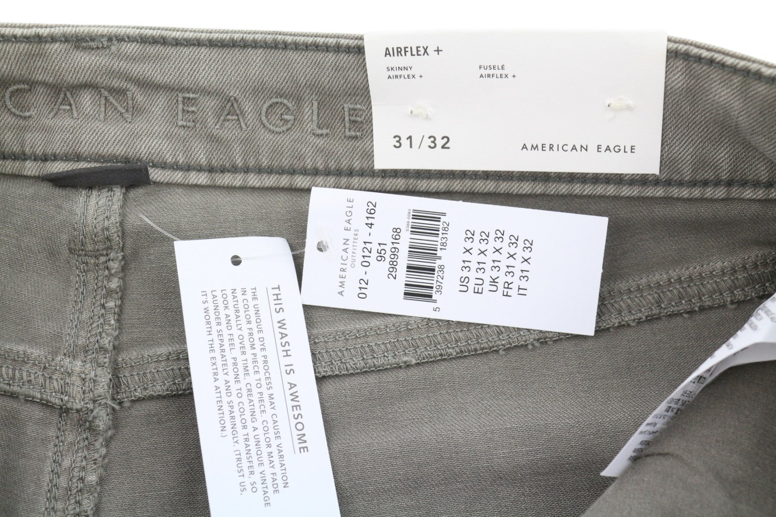 AMERICAN EAGLE OUTFITTERS Skinny Airflex+ Men Jeans W31/L32 Grey Faded Whisker
