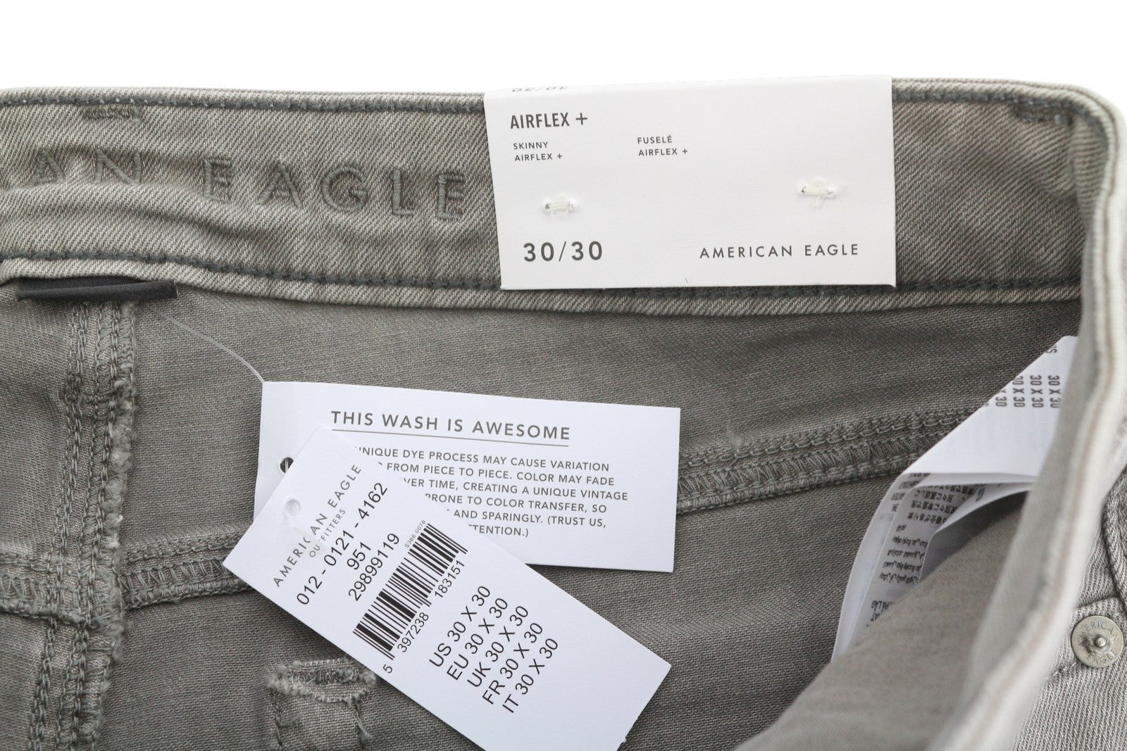 AMERICAN EAGLE OUTFITTERS Skinny Airflex+ Men Jeans W30/L30 Grey Fade Whisker