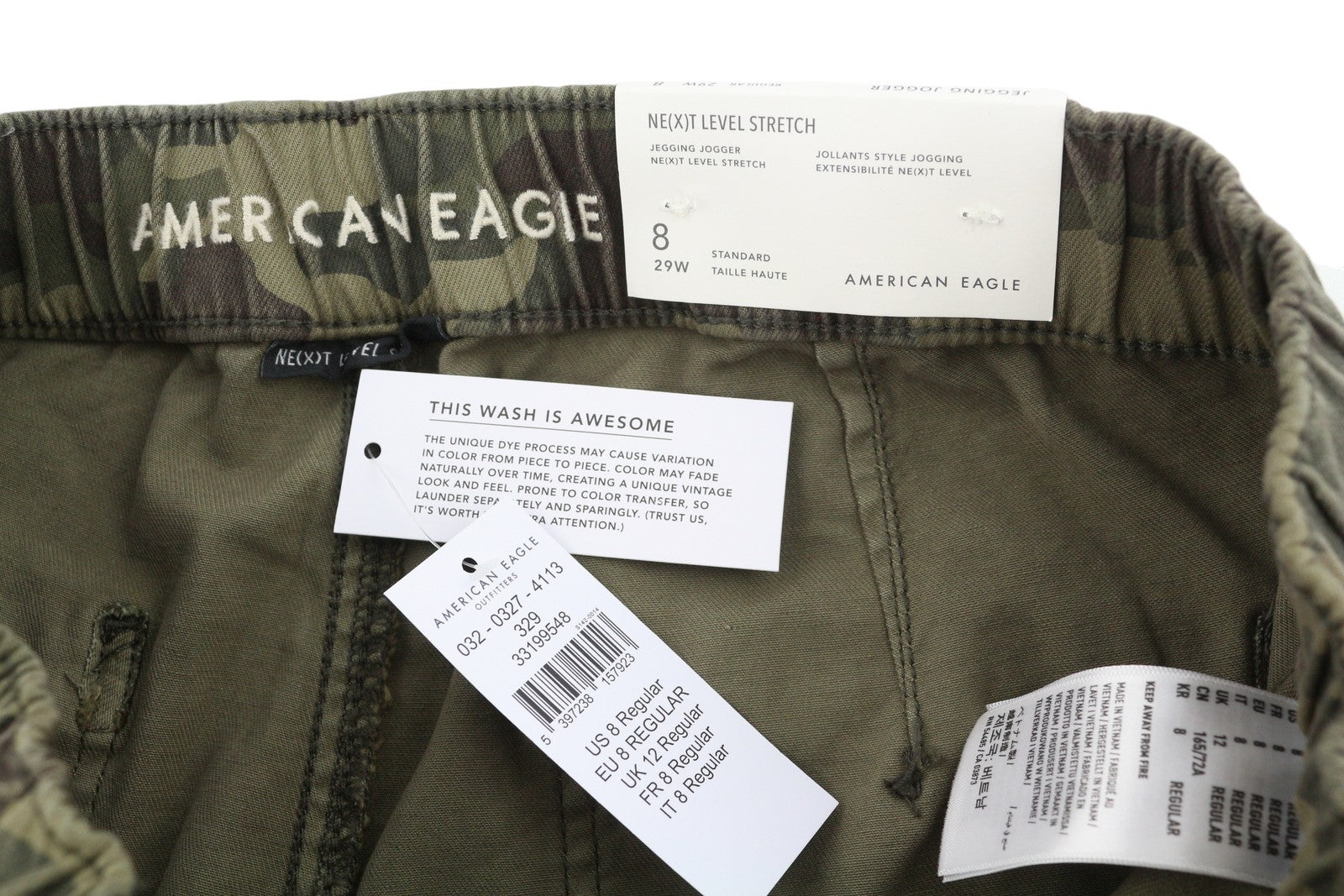 AMERICAN EAGLE OUTFITTERS Jegging Jogger Women Trousers W29 Camo Stretch