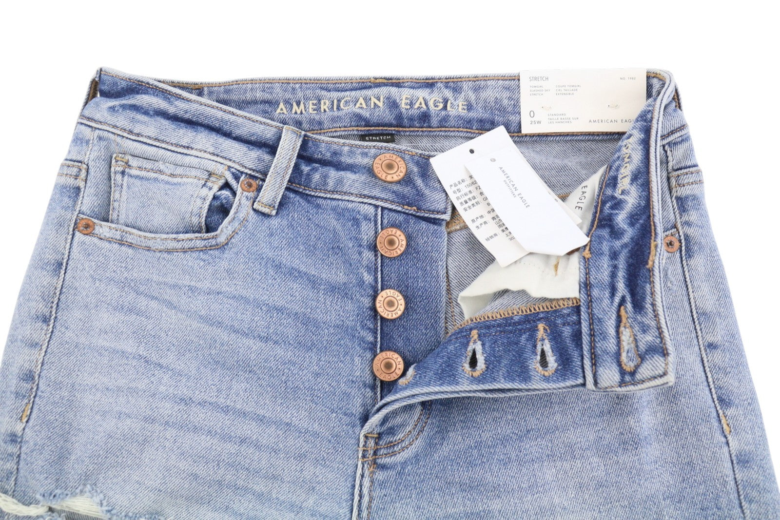AMERICAN EAGLE OUTFITTERS Tomgirl Slashed Sky Women Jeans W25 Stretch Distress
