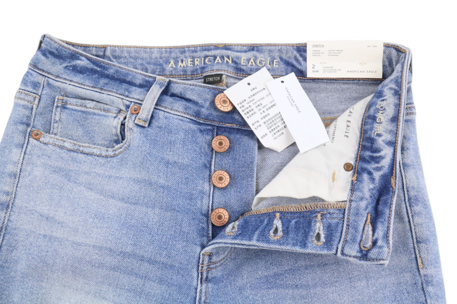 AMERICAN EAGLE OUTFITTERS Tomgirl Slashed Sky Women Jeans W26 Ripped Stretch