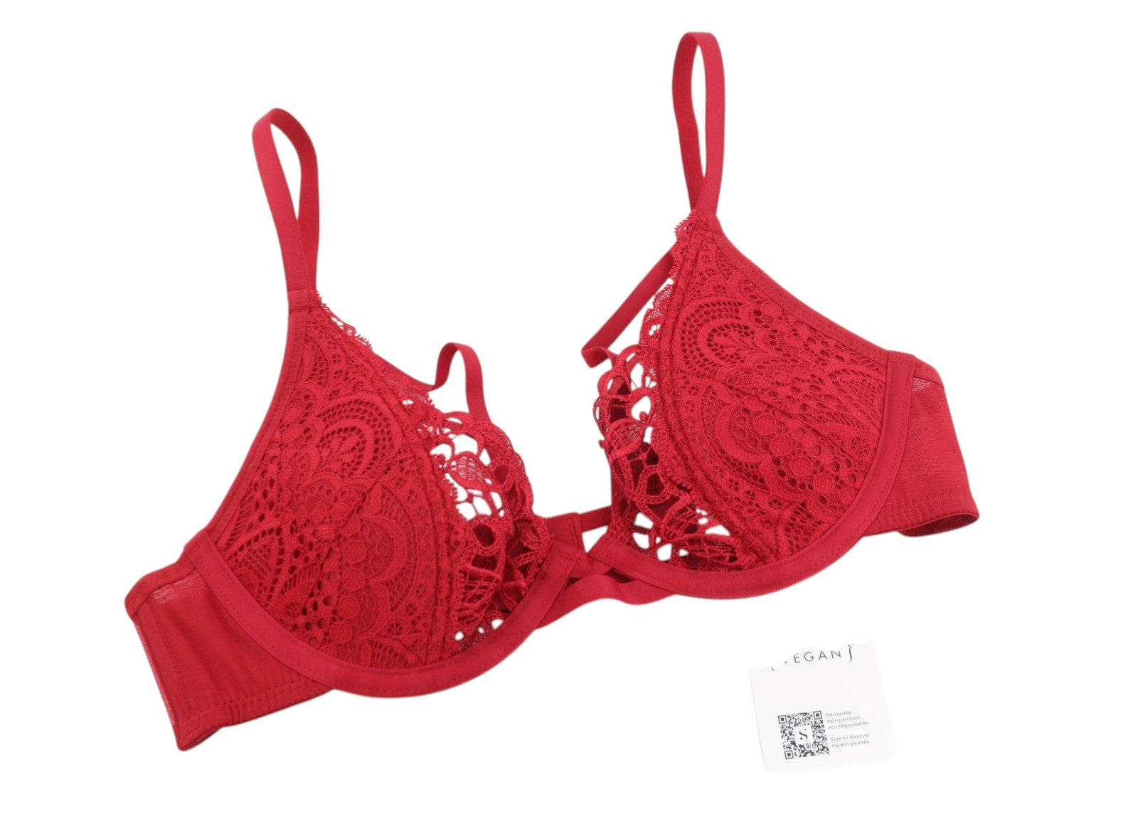 SCANDALE Plunge In Glamour Lace-Wired Women Bra 75B Red Lace Guipure